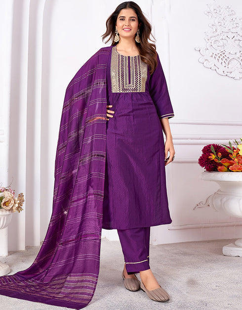 fashionable purple vertical silk designer function wear silk readymade suit collection with purple vertical silk rt8920-184840 Front View